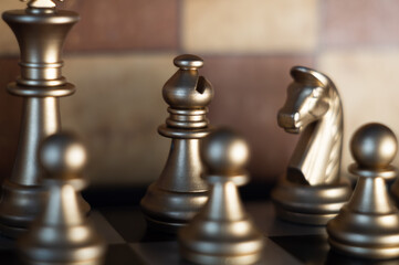 Wall Mural - Selective focus of chess figures on a blurry background