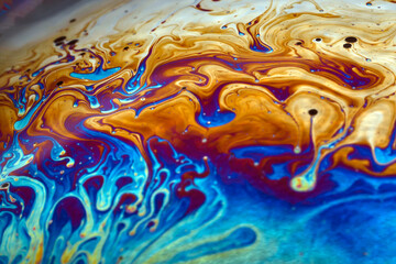 Wall Mural - macro picture of half soap bubble psychedelic color on black background