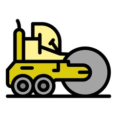 Sticker - Machine road roller icon. Outline machine road roller vector icon color flat isolated