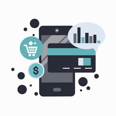 Wall Mural - On line shopping and payment Methods. Mobile payments. Pay per click and online order. Flat vector illustration