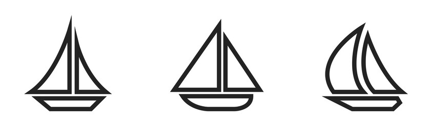 Wall Mural - sailing yacht line icon set. sea travel transport symbols