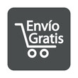 Logotipo con texto Envío Gratis en español con silueta de carrito de la compra con lineas en cuadrado color gris