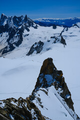 Canvas Print - Aiguille du Midi (3,842 m) peak and platform, world tourists attraction  in the Mont blanc massif seen from skywalk, Chamonix, Haute Savoie region, France