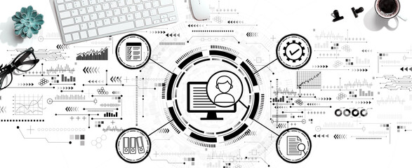 Document management system concept with a computer keyboard and a mouse