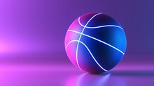 Basketball Ball With Glowing Lines On Colorful Blue And Pink Neon Light Background. Futuristic Sport Concept. 3d Rendering