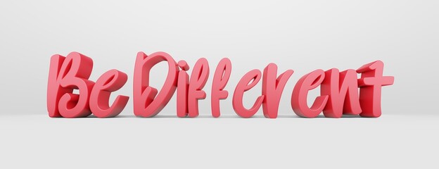 Be different. A calligraphic phrase and a motivational slogan. Pink 3d logo in the style of hand calligraphy on a white uniform background with shadows. 3d rendering.