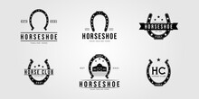 Set Of Horseshoe And Collection Of Stable Horse Logo Vector Illustration Design