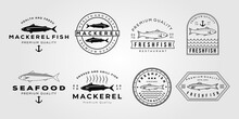 Set Of Mackerel Fish And Collection Of Salmon Grilled Logo Vector Illustration Design