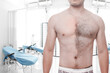 Man waxing his chest to depilate hair half body in modern spa relax