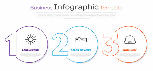 Poster - Set line Sun, Wooden log and Beanie hat. Business infographic template. Vector