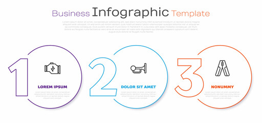 Sticker - Set line Check engine, Signal horn on vehicle and Car battery jumper power cable. Business infographic template. Vector