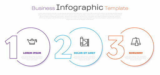 Poster - Set line Oil lamp, Traditional carpet and Turkish hat. Business infographic template. Vector