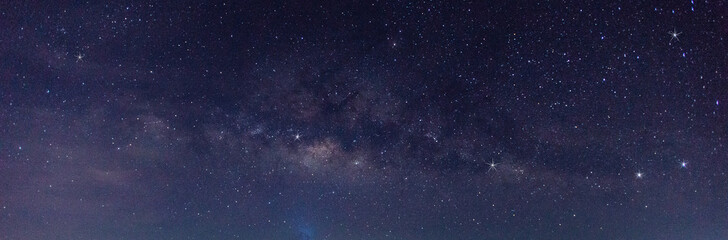 Wall Mural - panorama blue night sky milky way and star on dark background.universe filled with stars, nebula and