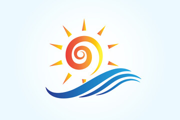 Sun logo swirly waves icon vector  graphic  image illustration template