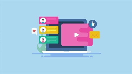 Wall Mural - people clicking on engaging video content, social media video promotion strategy, live streaming, br