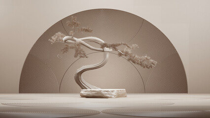 Wall Mural - japanese style minimal abstract background.podium and bonsai tree with brown background for product 