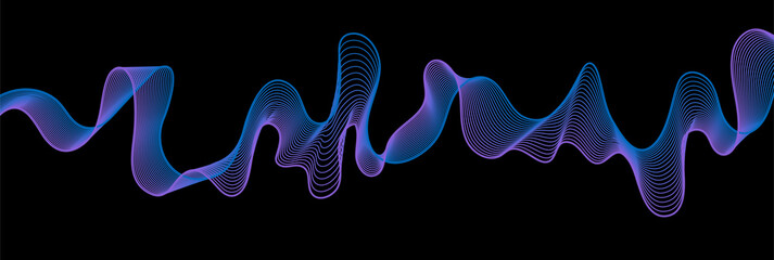 Wall Mural - Blue purple abstract neon soundwaves concept background. Vector design