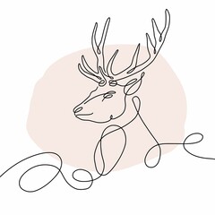 Wall Mural - Deer silhouette with thin continuous black line