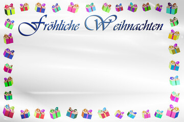 Fröhliche Weihnachten Hintergrund Abstrakt blau weiß silber schwarz bunte Geschenke Rahmen hell dunkel mit Linien und Wellen Merry x-mas