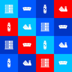 Poster - Set Server, Data, Web Hosting, Sofa, USB flash drive and shield and Cargo ship icon. Vector