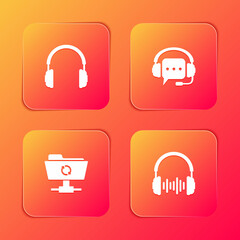 Canvas Print - Set Headphones, with speech bubble, FTP sync refresh and and sound waves icon. Vector