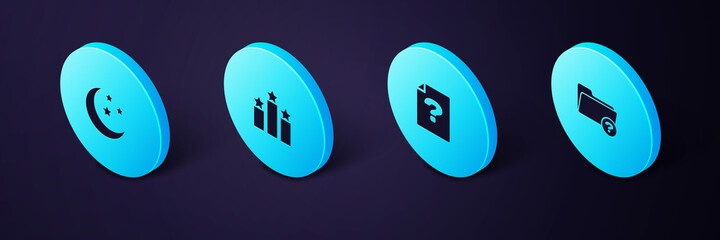 Sticker - Set Isometric Unknown directory, document, Ranking star and Moon and stars icon. Vector