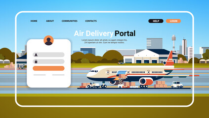 Wall Mural - air delivery portal website landing page template global logistic transportation online order concept