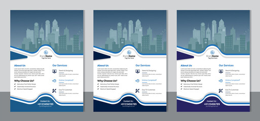 set of 3 color variation flyer, brochure cover modern layout, annual report, poster, pamphlet templa