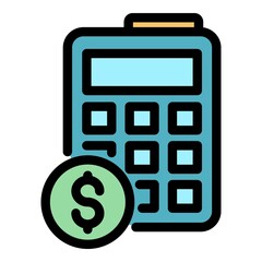 Wall Mural - Dollar calculator icon. Outline dollar calculator vector icon color flat isolated
