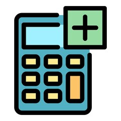 Wall Mural - Sum calculator icon. Outline sum calculator vector icon color flat isolated