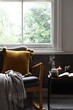 Hygge home interior. Cozy home and cup of coffee