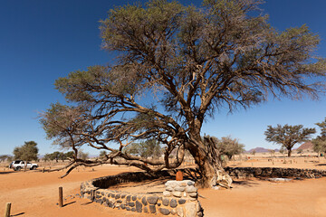 Sticker - Paisaje de un camping en Namibia, África.