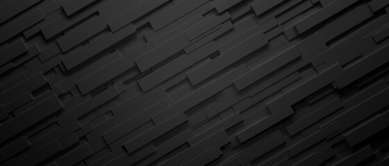 Poster - Black abstract geometric background. New design for presentation, banner, website. Layered texture.  3d illustration