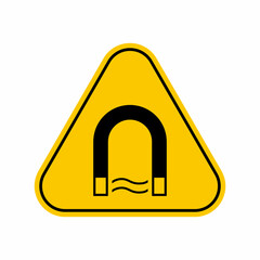 Strong magnetic field warning sign, Yellow Triangle Caution Symbol, isolated on white background, vector icon