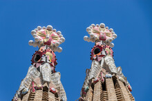 Detail Of Domes Of Sacred Family "La Sagrada Familia" , Cathedral Designed By Gaudi, Being Built Since 19 March 1882 With People Donations