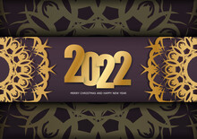 2022 Brochure Happy New Year Burgundy Color With Vintage Gold Pattern