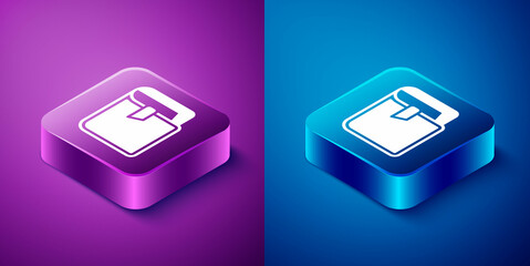 Poster - Isometric Book icon isolated on blue and purple background. Square button. Vector