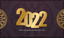 Holiday Flyer 2022 Happy New Year Burgundy Color With Winter Gold Ornament
