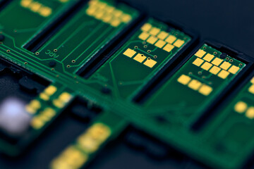 Sticker - Macro shot of a green electronic circuit board with its small details