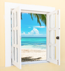  wooden open window overlooking the tropics