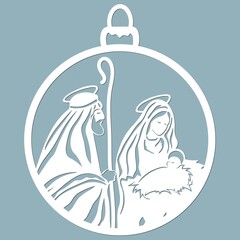 Wall Mural - Birth of Christ. Baby Jesus in the manger. Holy Family.Merry Christmas card. Template for laser cutting and Plotter. Vector illustration. Sticker plotter and screen printing.