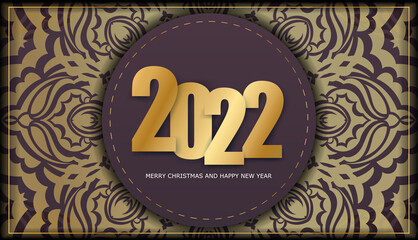 Brochure template 2022 Merry christmas and Happy new year burgundy color with luxury gold ornament