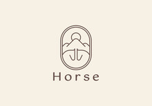 Horse Linear Outline With Mountain Icon Logo Design Elements - Horse Vector