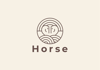 horse linear outline with Sun icon logo design elements - unicorn vector