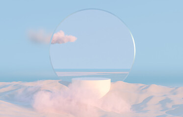 Aufkleber - Abstract winter Christmas landscape scene background with product stand. 3d rendering.