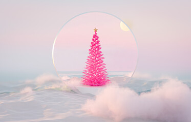 Aufkleber - Abstract winter Christmas landscape scene background. 3d rendering.