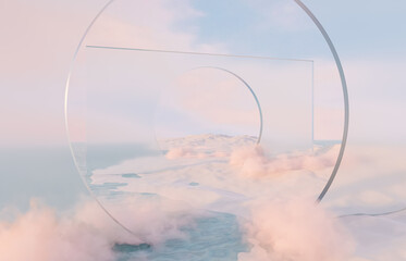 Aufkleber - Abstract winter Christmas landscape scene background. 3d rendering.
