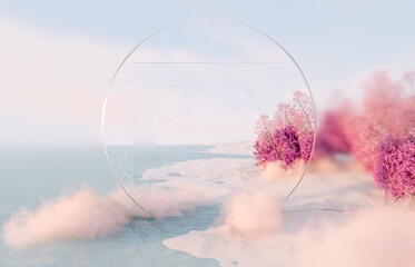 Aufkleber - Abstract winter Christmas landscape scene background. 3d rendering.