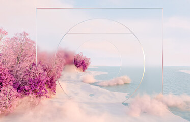 Aufkleber - Abstract winter Christmas landscape scene background. 3d rendering.