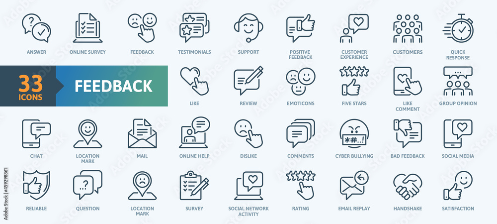 Feedback Outline Icon Collection. Thin Line Set contains such Icons as ...